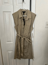H By Halston Women's Sleeveless Belted Shirt Dress Khaki Size Large NWT