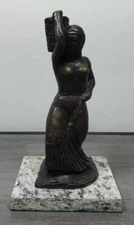 MANOLO HUGUE BRONZE SCULPTURE " MUJER CAMINO A LAVAR " SIGNED AND NUMBERED