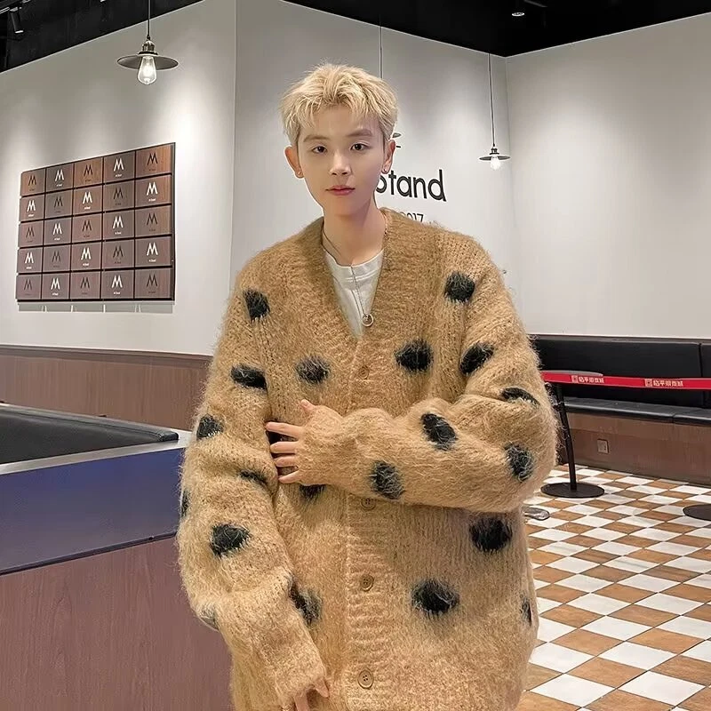 Retro Estilo Japonés Para Hombres Cuello en V Suelto Prendas de Punto Cárdigan Suéter Abrigo Primavera Foto 3 de 4