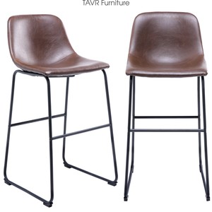 Pu Leather Bar Stools With Back And Footrest Set Of 2 Brown Modern Bar Stool Ebay