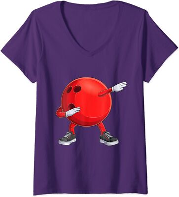 Funny Fun Dab Bowling Ball Bowler Bowling Player Ladies' V-Neck Tshirt