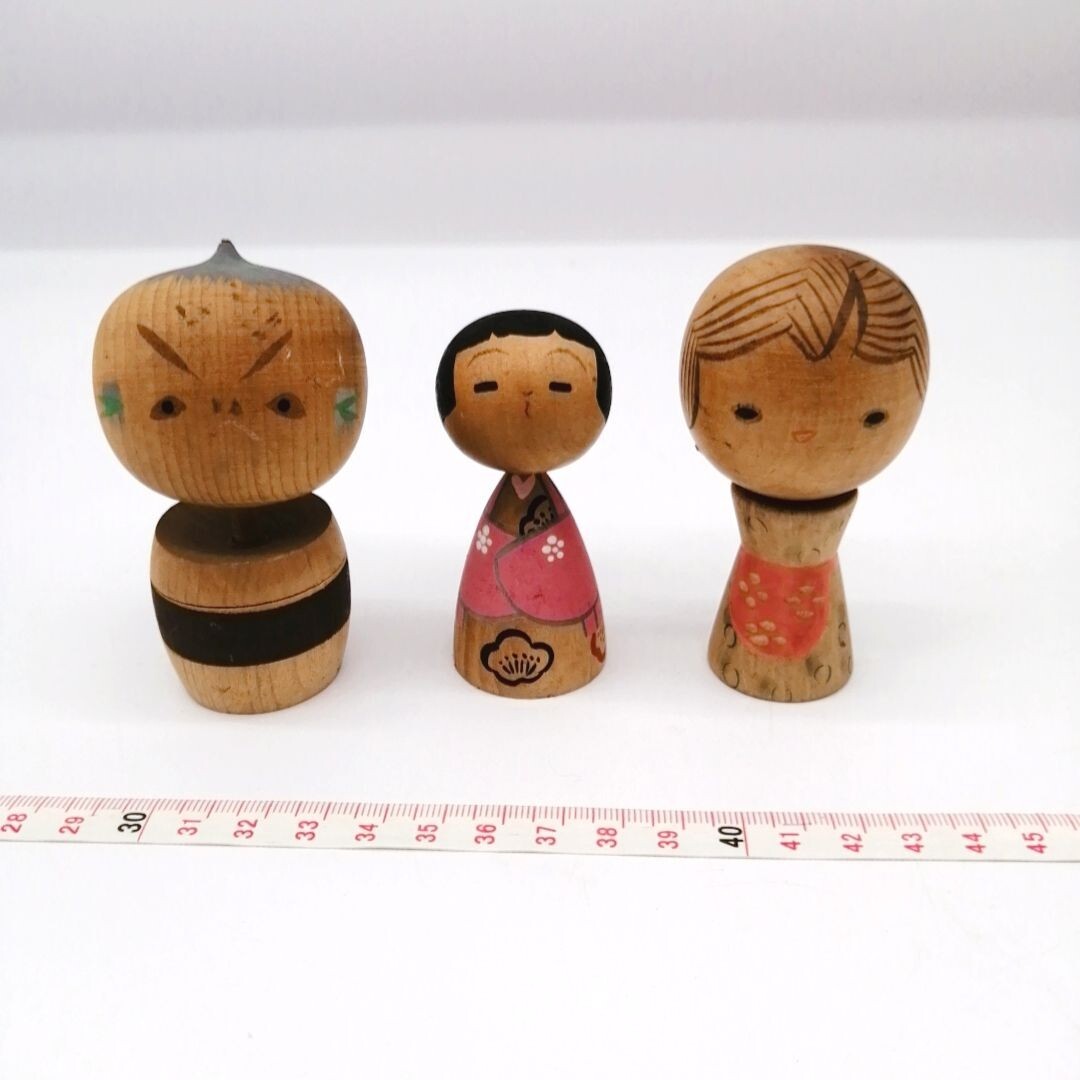Vintage Japanese Small Creative KOKESHI Doll Set of 3 – Hand