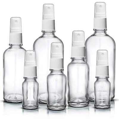 Clear Glass Spray Bottle with White Atomiser Mist Spray Pump Wholesale, UK Stock