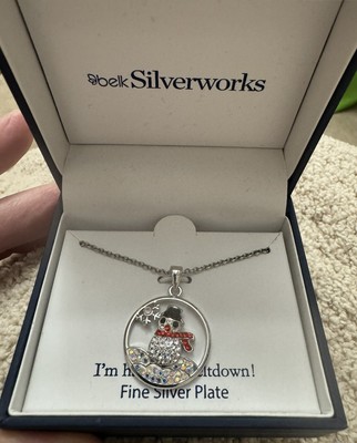 Belk Silverworks Silverplate Necklace Christmas Crystal Snowman - New In Box
