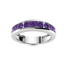 Sterling Silver 925 Amethyst Channel-Set Round 3.00mm Half Eternity Band Ring