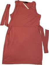 MEROKEETY Sleeveless Tank Dress Women’s L Salmon Pink Tie Waist