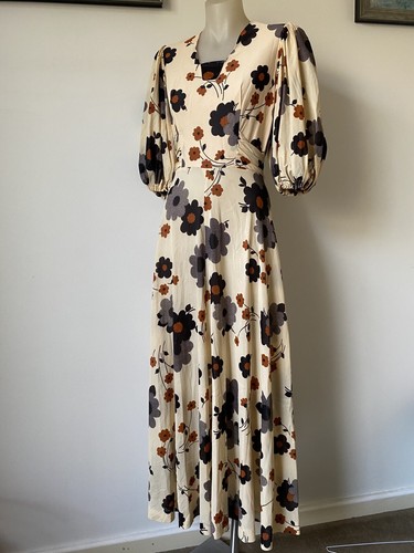 70,s Lovely Finlaw Aus Printed Maxi With Puff Sleeves .Orig.34”B,26”waist. (10) - Picture 2 of 8