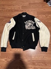 VTG Chalk Line Los Angels/Oakland Raiders Varsity Letterman Jacket Leather Sz M