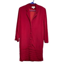 PAPELL TOO Women Silk Button Front 3/4 Sleeve Collared Dress Sz 6 Red 23-5