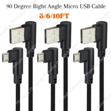 90 Degree Right Angle Micro USB Cable Fast Charging Cord 3/6/10FT For Samsung LG