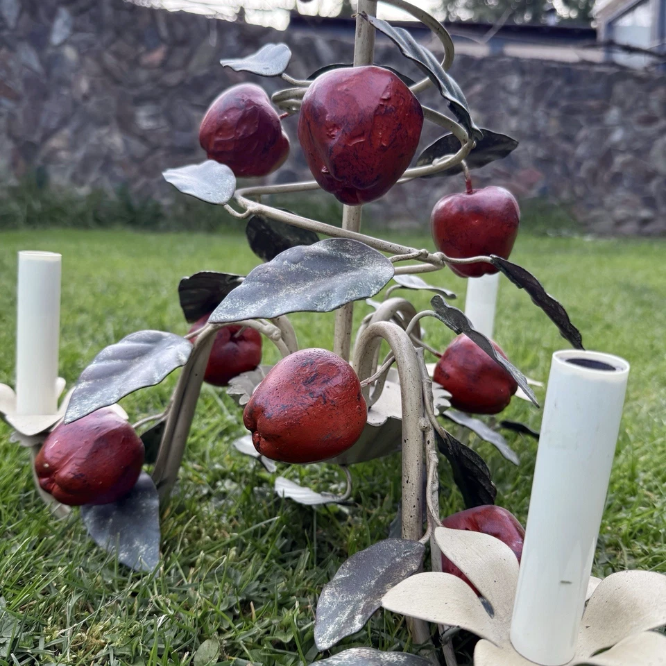 CANDELABRO MANZANA TOLE ITALIANO VINTAGE AÑOS 50 FRUTA ITALIA techo florentino MCM Foto 2 de 4