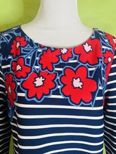 Talbots Size Large Blue White Striped Floral Cotton 3/4 Sleeve Sheath Dress NWT