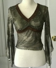 Green Y2K Aesthetic Top Fairycore Whimsigoth Grunge Boho Sheer Mesh Size Small