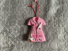 Nurses Call The Shots Resin Christmas Ornament Pink Scrubs Uniform Medical