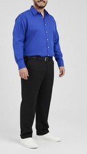 Van Heusen Wrinkle Free Blue Poplin Dress Shirt 17 36/37 Point Collar Solid-AA