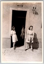 Vtg B&W Snapshot Women Laughing Sandan Street 1945