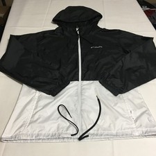 Columbia Flash Forward Windbreaker Jacket Womens Large Black White Hooded Zip