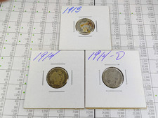 1913, 1914 & 1914 D 90% Silver Barber Dimes  +1 Free Tube of Gold Flake!!!