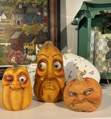Halloween Pumpkin Ugly Silly Face JOL EXPRESSIONS ANTHROPOMORPHIC Set of 3 New