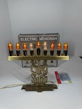 GREAT VINTAGE JEWISH ELECTRIC 9 HEADS BRASS MENORAH WITH BOX