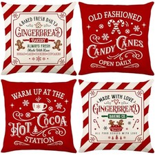 Red Vintage Christmas Throw Pillow Covers 18x18 18" x 18" Pack of 4 Style 4