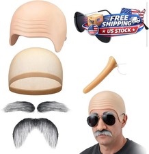 Bald Cap Costume for Men Accessories Set for Halloween Party