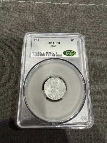 1943 Steel Lincoln Cent CAC AU58 WWII Issue Wheat Penny Nice Luster