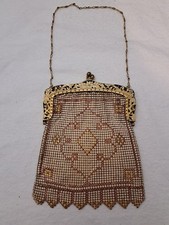 Antique Mesh Purse Art Deco Style Red, Yellow, Beige Chain Mail