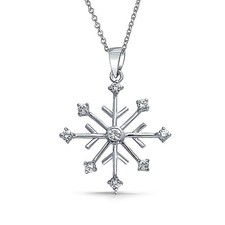 Winter Party Snowflake Pendant Necklace in Sterling Silver Leverback