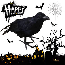 3Pcs Halloween Crow Prop Large Realistic Raven Feathered Spooky Party Home Decor