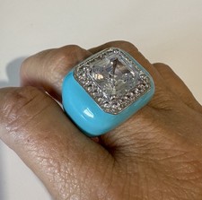 Kenneth Jay Lane Turquoise Blue Rhinestone Statement Ring Size  10.25