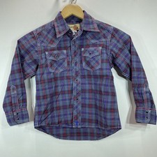 Wrangler 20X Snap Button Plaid Long Sleeve Western Shirt Boys Small 24-26 Chest