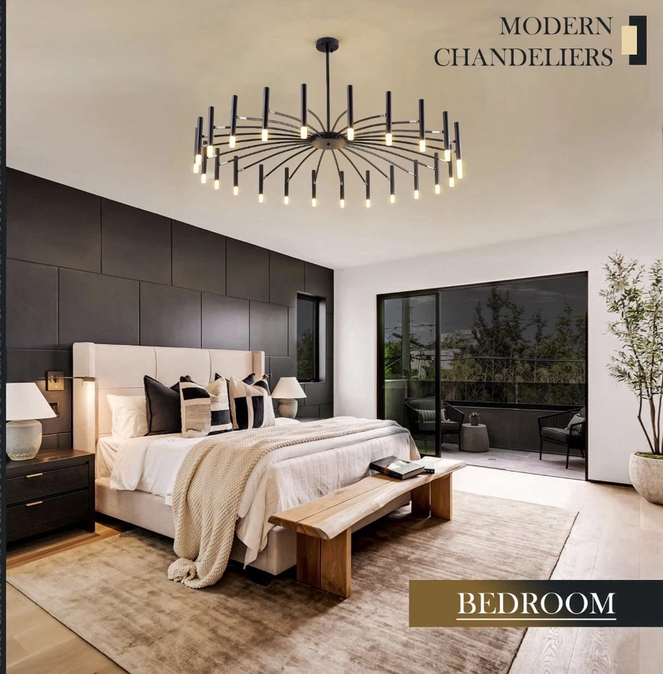 Lámpara de araña moderna negra lámpara grande iluminación colgante de techo ajustable... Foto 2 de 4