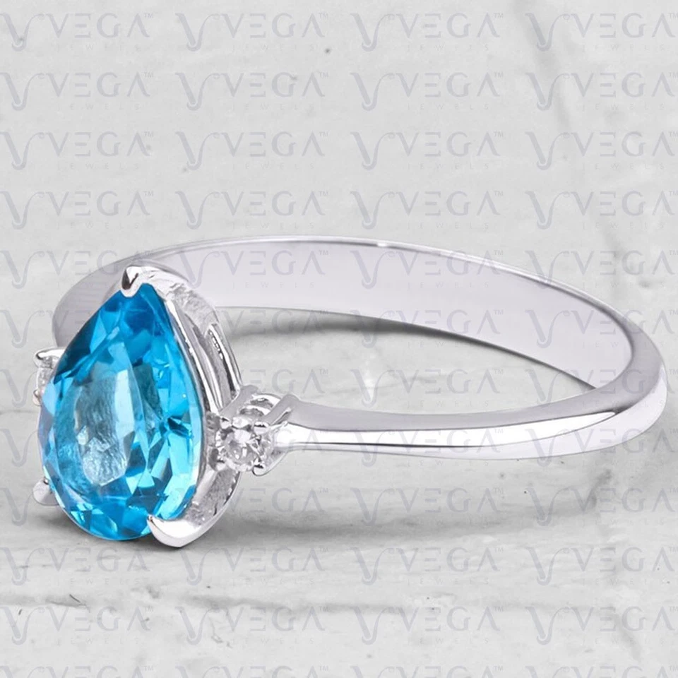 3.20Ct Pear Cut Natural Topaz and Diamond Three Stone Ring 950PT Platinum Plated - Image 3 of 4