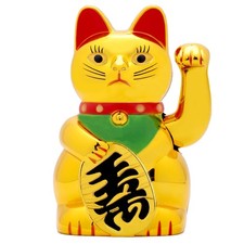 Maneki Neko Lucky Cat Waving Arm 5 Inch Battery Operated Fengshui Fortune