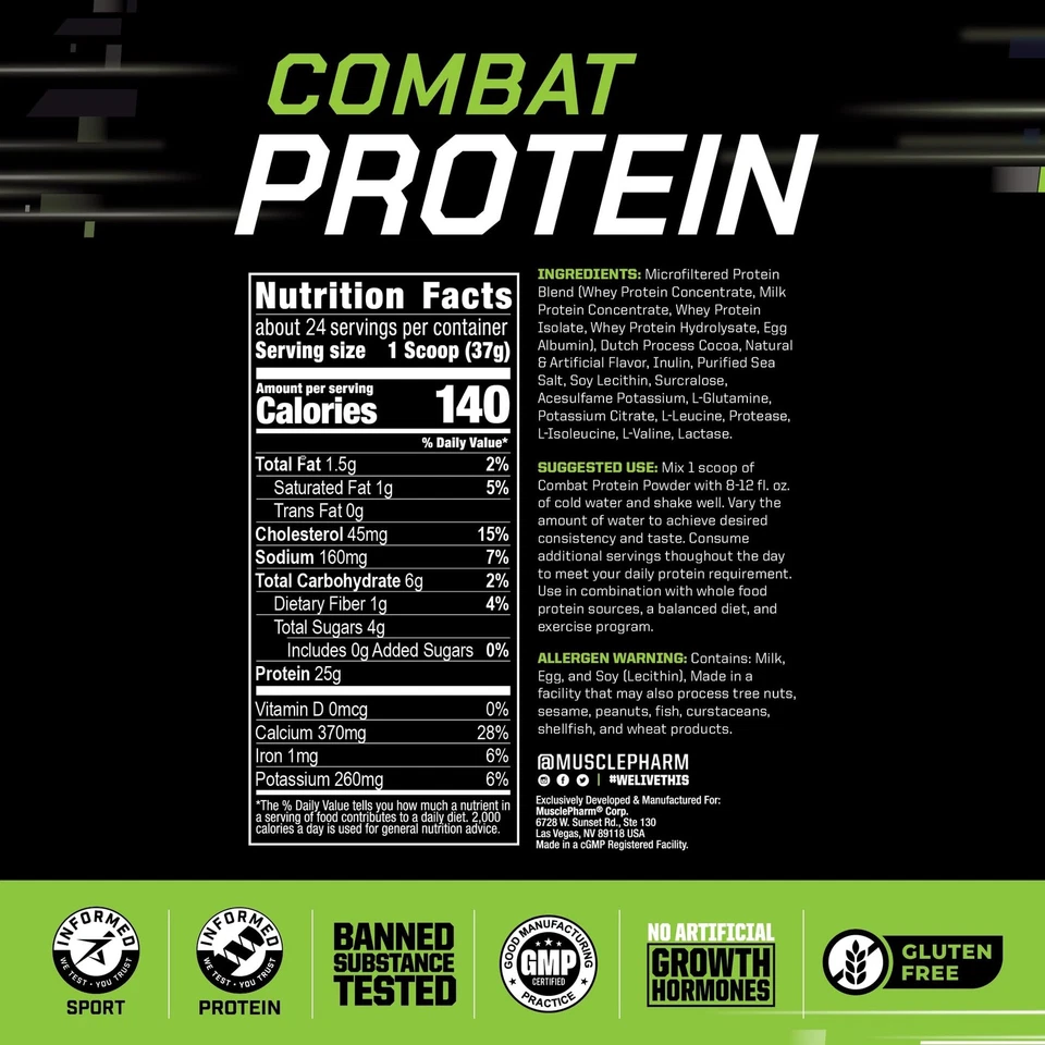 MusclePharm Combat протеиновый порошок шоколад молоко вкус питает мышцы для профессионального... - Изображение 3 из 4