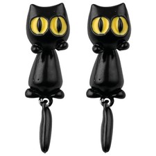 Children  s Cat Earrings, Black Metal, 1 Pair with Nut Backing