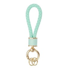Braided Leather Keychain for Car Bag Wallet Gold/Jade Green 