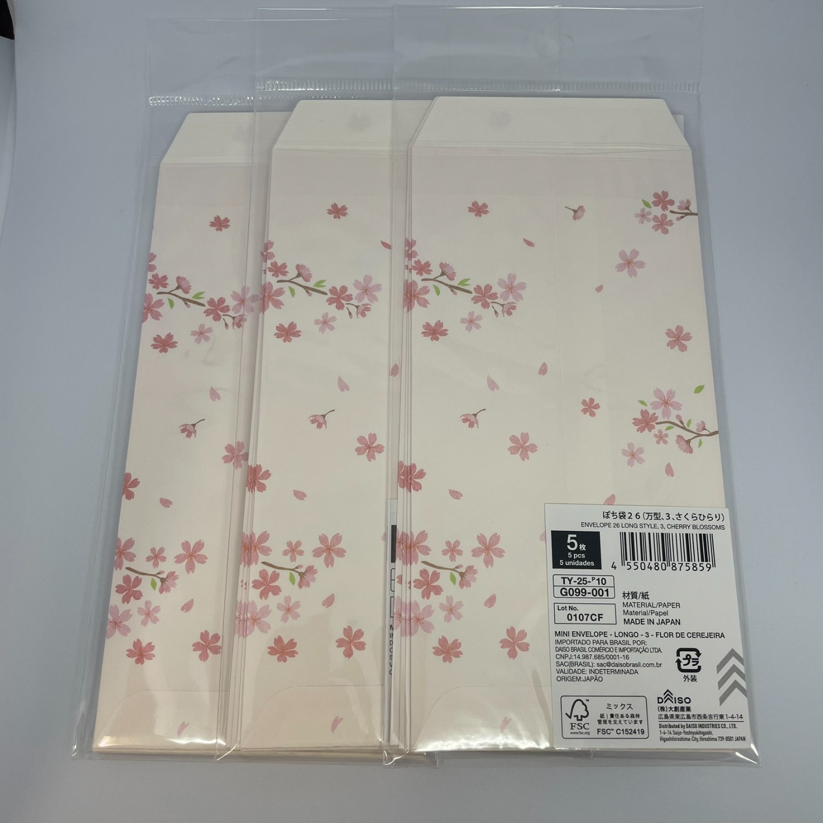 decorative paper envelope Sakura Iyowashi Daiso made in Japan 3packs
