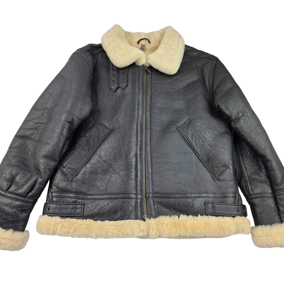 USAF Leather Shearling Sheepskin B-3 Bomber G-8 Aviator Flight Jacket L Black - Image 4 of 4