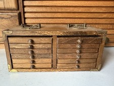 VTG 12 Piece Coaster Set in Caddy w/ Handle Wood Cork Lined Brass Hardware Retro