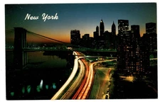 NYC Franklin Roosevelt & East River Drive night time lapse Brooklyn Bridge 1960s