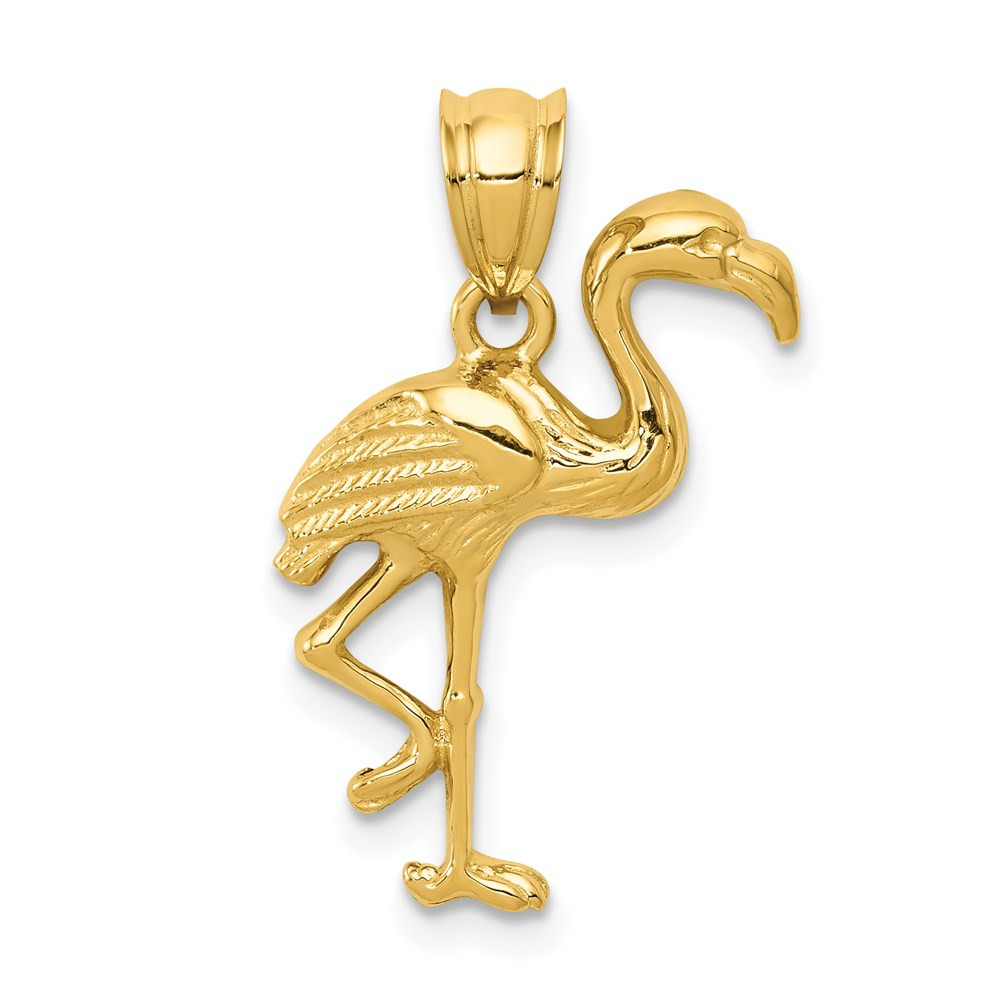 14k Yellow Gold Solid Polished Open-Backed Flamingo Pendant 1.55gm L-24mm