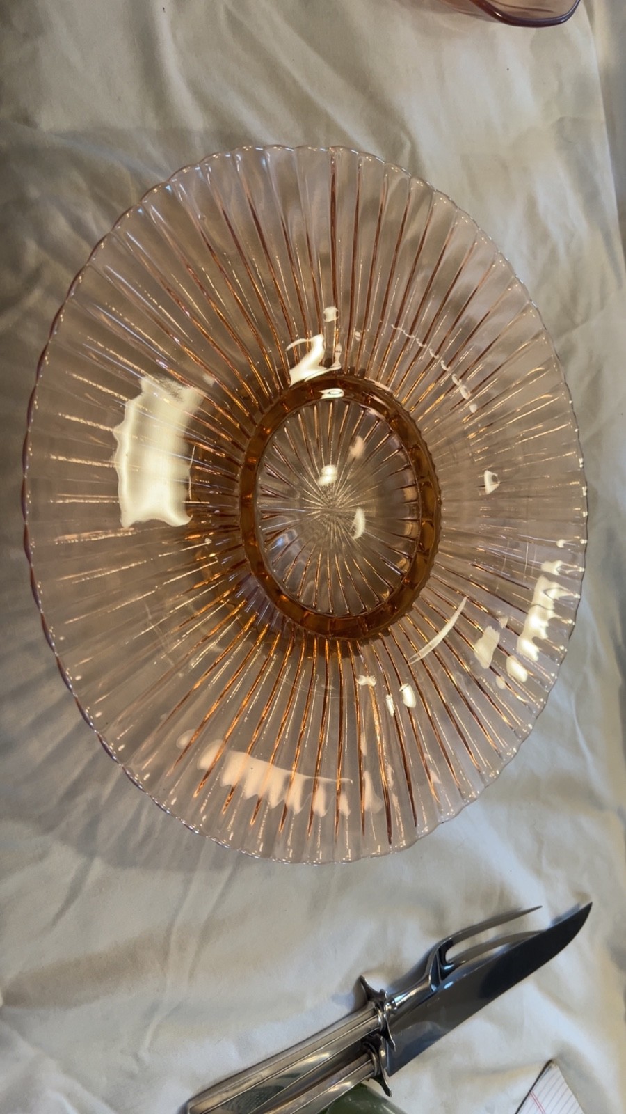 Vintage Pink Anchor Hocking Cake Plate Ribbed Ball Foot Depression Glass Mint