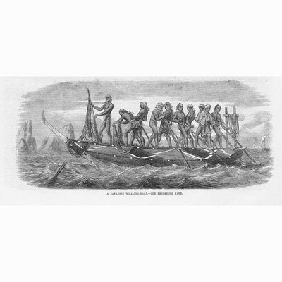 Japan Ein japanisches Walfangboot - antiker Druck 1864