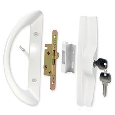 Patio Sliding Door Handle Set with Mortise Lock, Key Cylinder White with Key