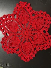 Crochet Doily, Round, 11”, Red, Pineapple Pattern, New