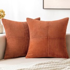 Corduroy Pillow Covers Pack of 2 Boho Decorative 16" x 16" Pack of 2 Rust