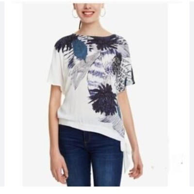 Desigual Damen Floral Print Tie Bottom Tshirt Size Small