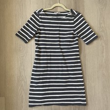 Gap Women XS Small Dress Gray White Striped Zip Shoulder Casual Nautical Coastal